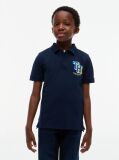 Blue Polo Pique Cu Croiala Regular Si Logo  Baieti