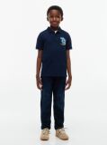 Blue Polo Pique Cu Croiala Regular Si Logo  Baieti