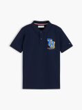 Blue Polo Pique Cu Croiala Regular Si Logo  Baieti