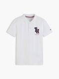 Alb Polo Pique Cu Croiala Regular Si Logo  Baieti