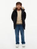 Negru Geaca Parka Cu Blana Artificiala Si Gluga  Baieti