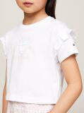 Alb Tricou Cu Maneci Cu Volane Si Emblema  Fete