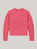 Rosu Pulover Chenille Relaxed Cu Tricot Perforat  Fete