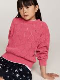 Rosu Pulover Chenille Relaxed Cu Tricot Perforat  Fete
