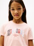 Roz Tricou Cu Guler Rotund Si Logo Varsity  Fete