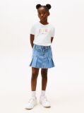 Alb Tricou Cu Guler Rotund Si Logo Varsity  Fete
