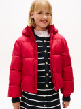 Red Shiny Relaxed Hooded Puffer Jacket  Girls