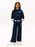 Blue Pantaloni Jogger Varsity Cu Croiala Larga Si Logo  Fete