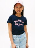 Blue Tricou Cu Logo NYC Curve Si Glitter  Fete