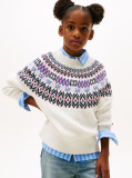 Bej Pulover Relaxat Cu Maneca Bufanta Si Model Fair Isle  Fete