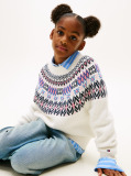 Bej Pulover Relaxat Cu Maneca Bufanta Si Model Fair Isle  Fete