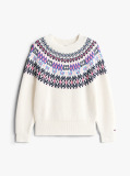 Bej Pulover Relaxat Cu Maneca Bufanta Si Model Fair Isle  Fete