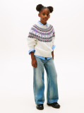 Bej Pulover Relaxat Cu Maneca Bufanta Si Model Fair Isle  Fete