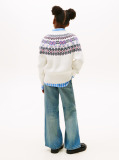 Bej Pulover Relaxat Cu Maneca Bufanta Si Model Fair Isle  Fete