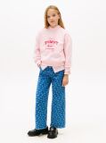 Pink Hoodie with Round Collar and Flock Logo  Girls