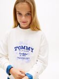 White Hoodie with Round Collar and Flock Logo  Girls