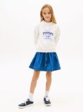 White Hoodie with Round Collar and Flock Logo  Girls