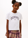 Alb Tricou Varsity Din Sateen Cu Print Leopard Si Logo  Fete