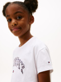 Alb Tricou Varsity Din Sateen Cu Print Leopard Si Logo  Fete
