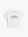 Alb Tricou Varsity Din Sateen Cu Print Leopard Si Logo  Fete