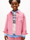 Roz Camasa Overshirt Relaxata Din Catifea Cu Patch Cu Logo  Fete