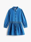 Denim Rochie Denim Cu Maneca Lunga Si Broderie Florala  Fete
