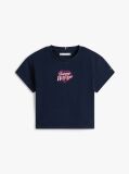Blue T-Shirt Cu Logo Si Broderie Inima  Fete