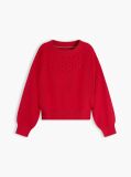 Red Pointelle Relaxed Balloon Sleeve Jumper  Girls