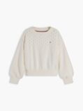 Beige Pointelle Relaxed Balloon Sleeve Jumper  Girls