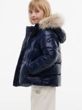 Blue Essential Faux Fur Trim Down Jacket  Girls