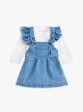 Denim Denim Dungaree Dress And T-Shirt Set  Newborn