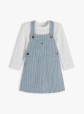 Multi Denim Stripe Dungaree Dress And T-Shirt Set  Newborn