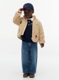 Beige Varsity Logo Patch Teddy Jacket  Kids Unisex