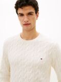 Beige Cable Knit Crew Neck Jumper  Men