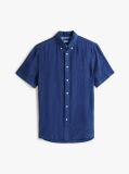 Blue Short Sleeve Regular Fit Linen Shirt  Men
