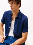 Blue Short Sleeve Regular Fit Linen Shirt  Men
