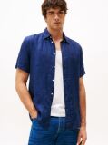 Blue Short Sleeve Regular Fit Linen Shirt  Men