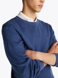 Blue Herringbone Knit Crew Neck Jumper  Men