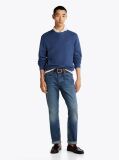 Blue Herringbone Knit Crew Neck Jumper  Men