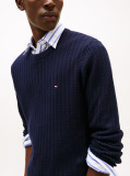 Blue Herringbone Knit Crew Neck Jumper  Men