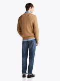 Brown Herringbone Knit Crew Neck Jumper  Men