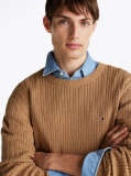 Brown Herringbone Knit Crew Neck Jumper  Men