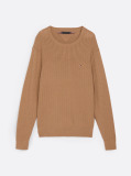 Brown Herringbone Knit Crew Neck Jumper  Men