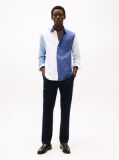 Blue Denton Stretch Cotton Straight Chinos  Men