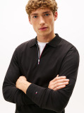 Black Interlock Zip Long Sleeve Polo Shirt  Men