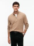 Brown Pure Lambswool Cable Knit Quarter-Zip Jumper  Men