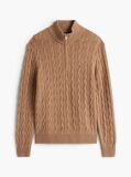 Brown Pure Lambswool Cable Knit Quarter-Zip Jumper  Men
