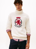 Beige Intarsia TH Crest Relaxed Roll Neck Jumper  Men