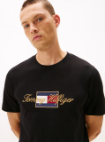 Negru Tricou Cu Guler Rotund Si Broderie Logo  Barbati