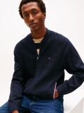 Blue Cardigan Cu Fermoar Si Broderie Cu Steag  Barbati